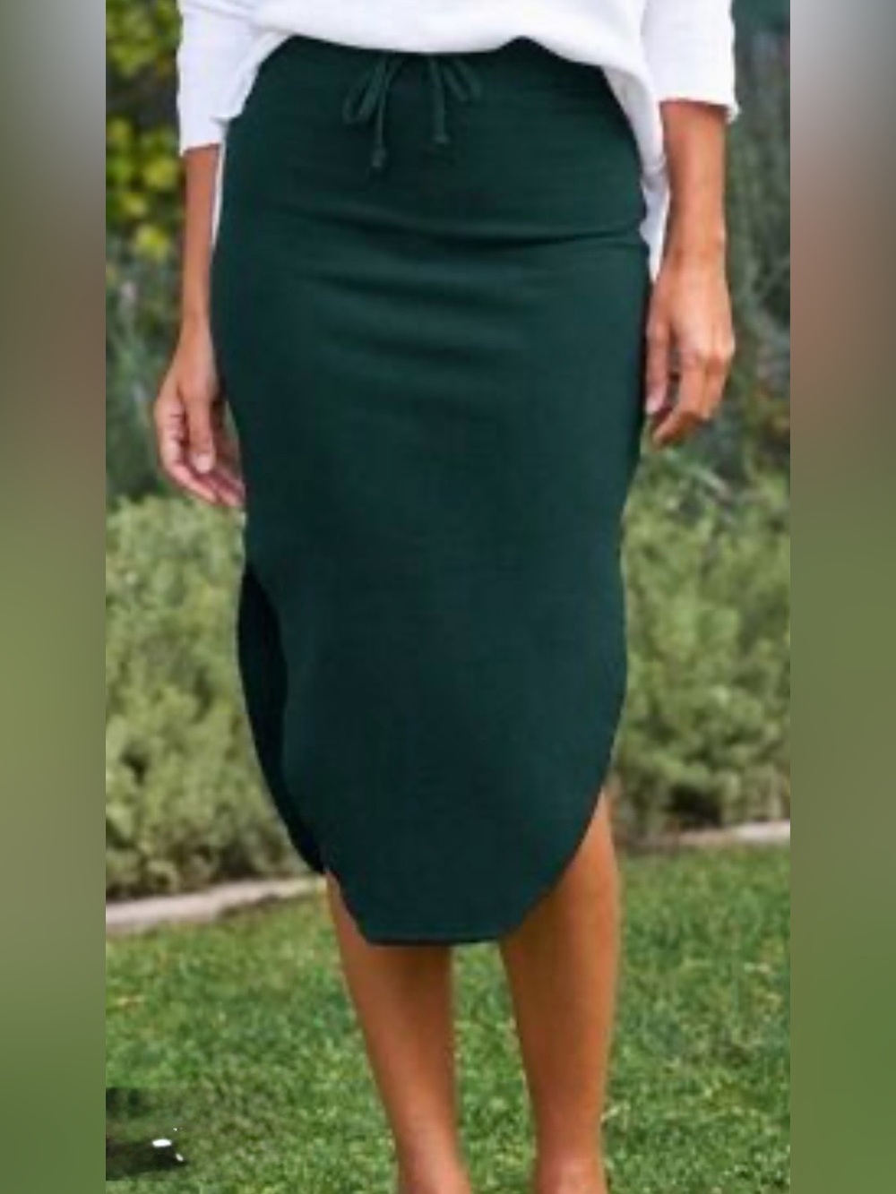 Frank & Eileen Donegal Unforgettable Skirt Cotton Midi Raw Hem Green Large